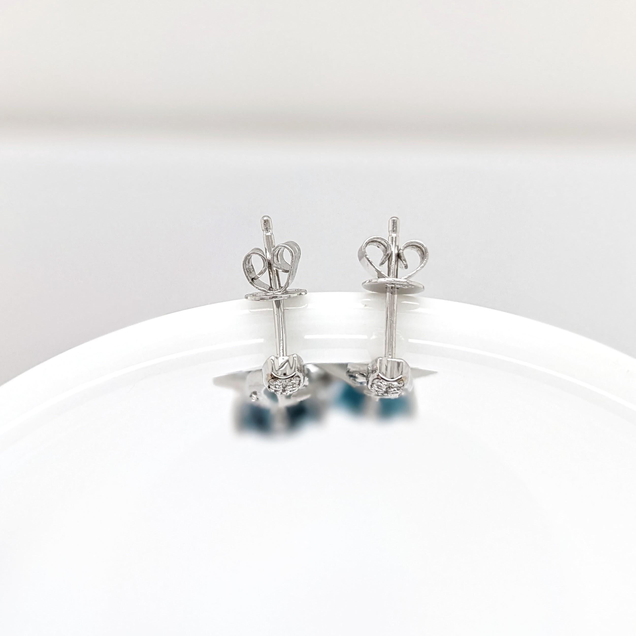 Blue Zircon Drop Earrings w Earth Mined Diamonds in Solid 14K White Gold CU