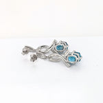 Blue Zircon Drop Earrings w Earth Mined Diamonds in Solid 14K White Gold CU