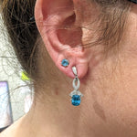 Blue Zircon Drop Earrings w Earth Mined Diamonds in Solid 14K White Gold CU