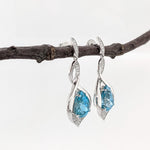 Blue Zircon Drop Earrings w Earth Mined Diamonds in Solid 14K Gold | Pear Shape