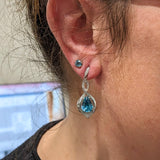 Blue Zircon Drop Earrings w Earth Mined Diamonds in Solid 14K Gold | Pear Shape