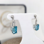 Blue Zircon Drop Earrings w Earth Mined Diamonds in Solid 14K Gold EM 9.5x6.2mm