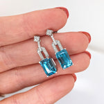 Blue Zircon Drop Earrings w Earth Mined Diamonds in Solid 14K Gold EM 9.5x6.2mm