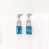 Blue Zircon Drop Earrings w Earth Mined Diamonds in Solid 14K Gold EM 9.5x6.2mm