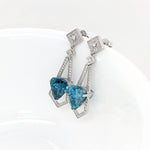 Blue Zircon Drop Earrings w Earth Mined Diamonds in Solid 14K Gold Trillion 10x9