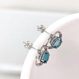 Blue Zircon Drop Earrings w Earth Mined Diamonds in Solid 14K Gold | Round 8.5mm