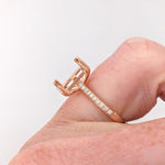 Ring Semi Mount w Earth Mined Diamonds in Solid 14K Gold | Emerald cut 10x8mm