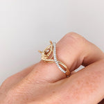 Ring Semi Mount w Earth Mined Diamonds in Solid 14K Gold | Pear Shape 9x6mm