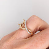 Ring Semi Mount w Earth Mined Diamonds in Solid 14K Gold | Pear Shape 9x6mm