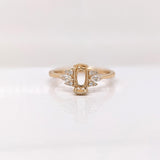 Ring Semi Mount w Earth Mined Diamonds in Solid 14K Gold | Oval 8x4mm