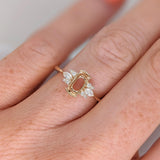 Ring Semi Mount w Earth Mined Diamonds in Solid 14K Gold | Oval 8x4mm