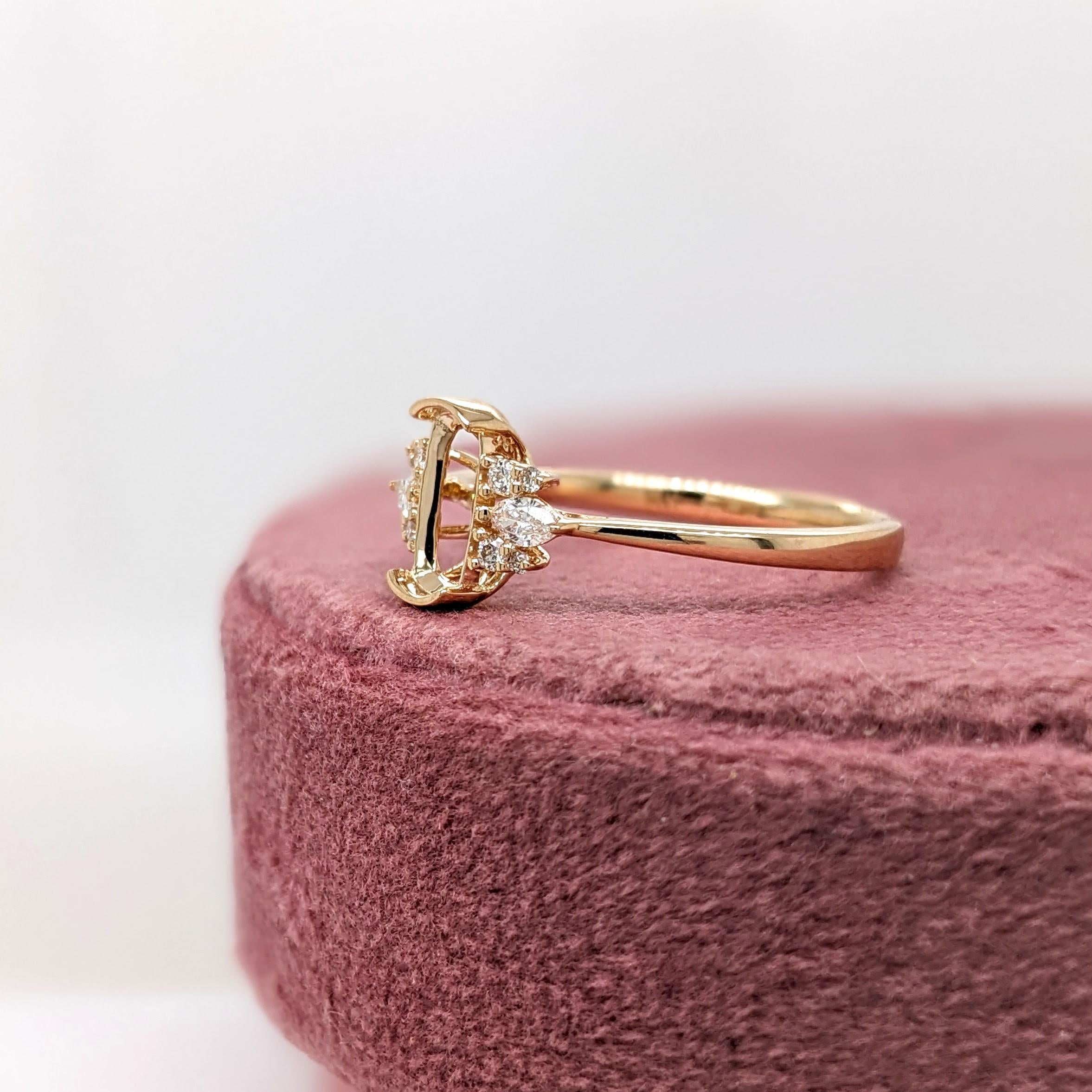 Ring Semi Mount w Earth Mined Diamonds in Solid 14K Gold | Oval 8x4mm