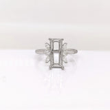 Butterfly Themed Emerald Cut Ring Setting in 14k Gold with Natural Diamond Accents | Emerald Cut 9x5mm, customizable