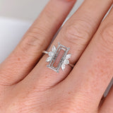 Butterfly Themed Emerald Cut Ring Setting in 14k Gold with Natural Diamond Accents | Emerald Cut 9x5mm, customizable
