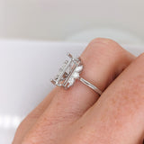 Butterfly Themed Emerald Cut Ring Setting in 14k Gold with Natural Diamond Accents | Emerald Cut 9x5mm, customizable