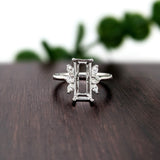Butterfly Themed Emerald Cut Ring Setting in 14k Gold with Natural Diamond Accents | Emerald Cut 9x5mm, customizable