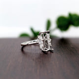 Butterfly Themed Emerald Cut Ring Setting in 14k Gold with Natural Diamond Accents | Emerald Cut 9x5mm, customizable