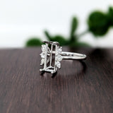 Butterfly Themed Emerald Cut Ring Setting in 14k Gold with Natural Diamond Accents | Emerald Cut 9x5mm, customizable