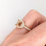 Ring Semi Mount w Earth Mined Diamonds in Solid 14K Gold | Emerald cut 6.5mm
