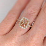 Ring Semi Mount w Earth Mined Diamonds in Solid 14K Gold | Cushion Cut 9x7mm