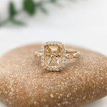 Ring Semi Mount w Earth Mined Diamonds in Solid 14K Gold | Cushion Cut 9x7mm