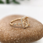 Ring Semi Mount w Earth Mined Diamonds in Solid 14K Gold | Cushion Cut 9x7mm