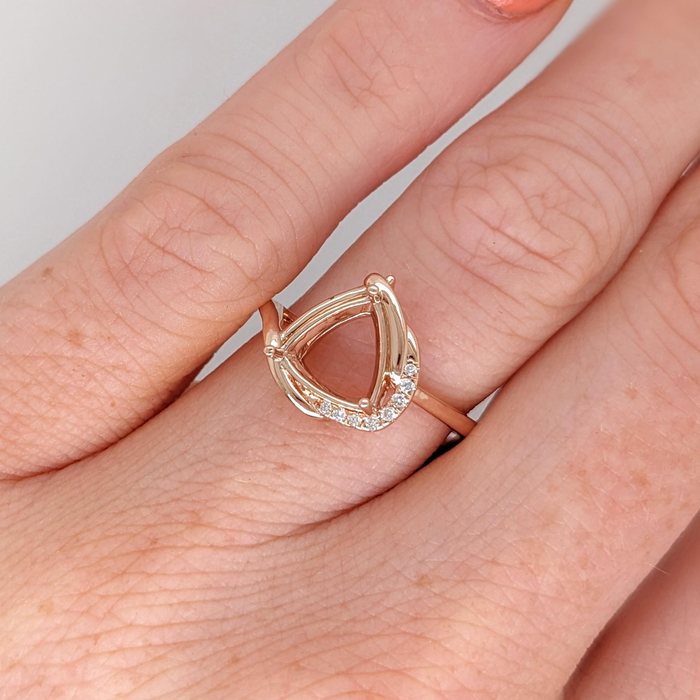 Ring Semi Mount w Earth Mined Diamonds in Solid 14K Gold | Trillion 8mm