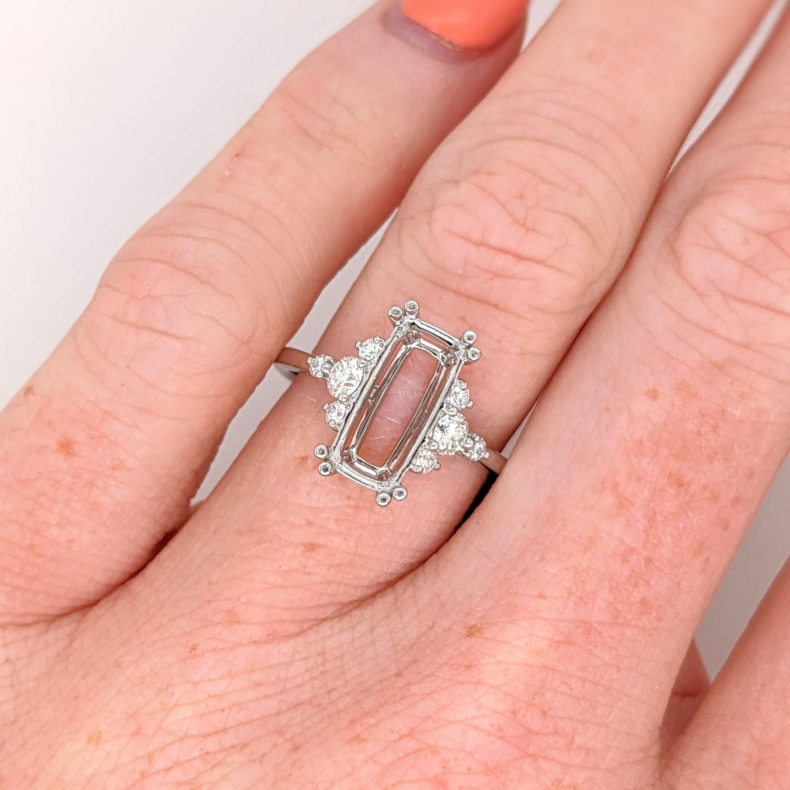 Ring Semi Mount w Earth Mined Diamonds in Solid 14K Gold | Cushion Cut 12x5.5mm