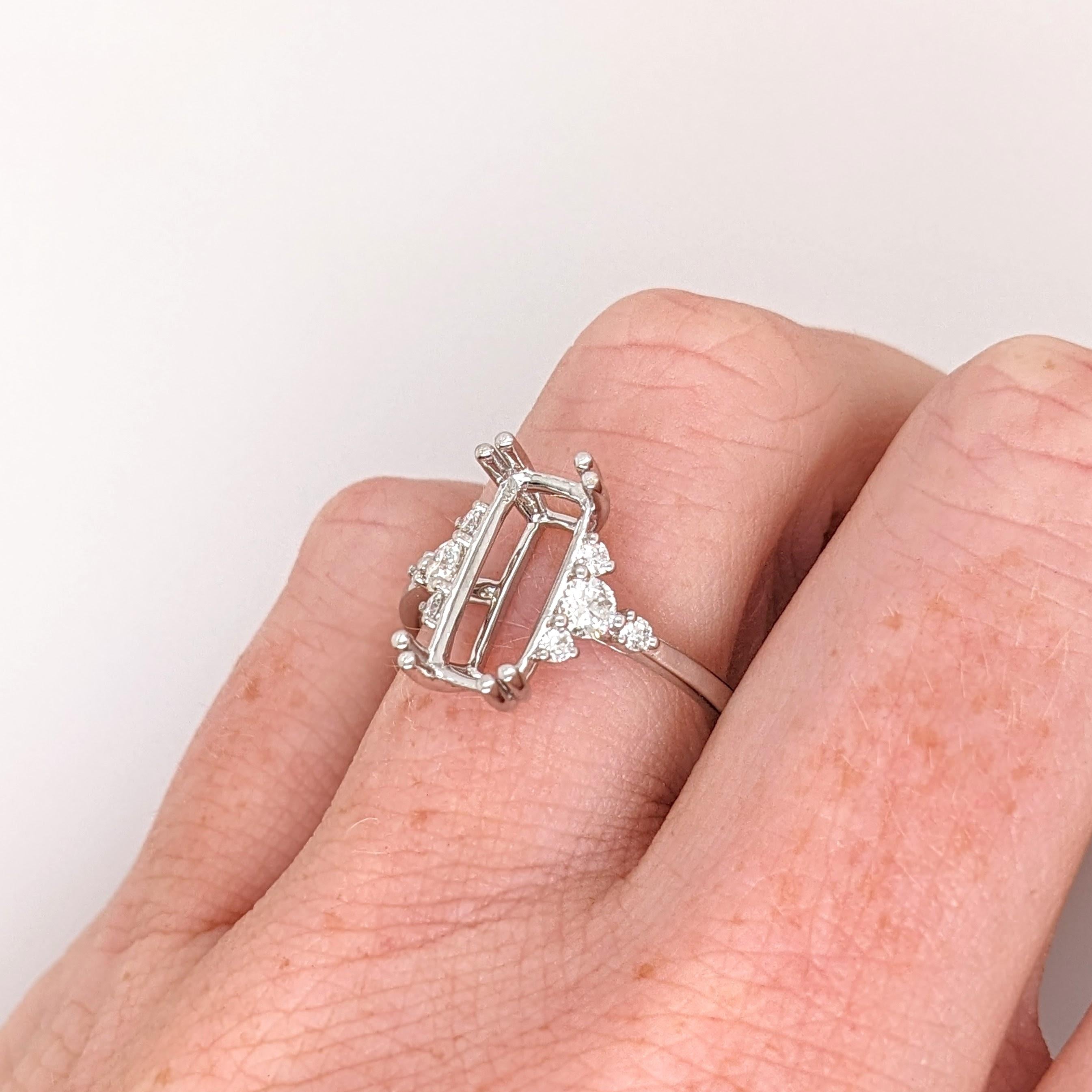 Ring Semi Mount w Earth Mined Diamonds in Solid 14K Gold | Cushion Cut 12x5.5mm