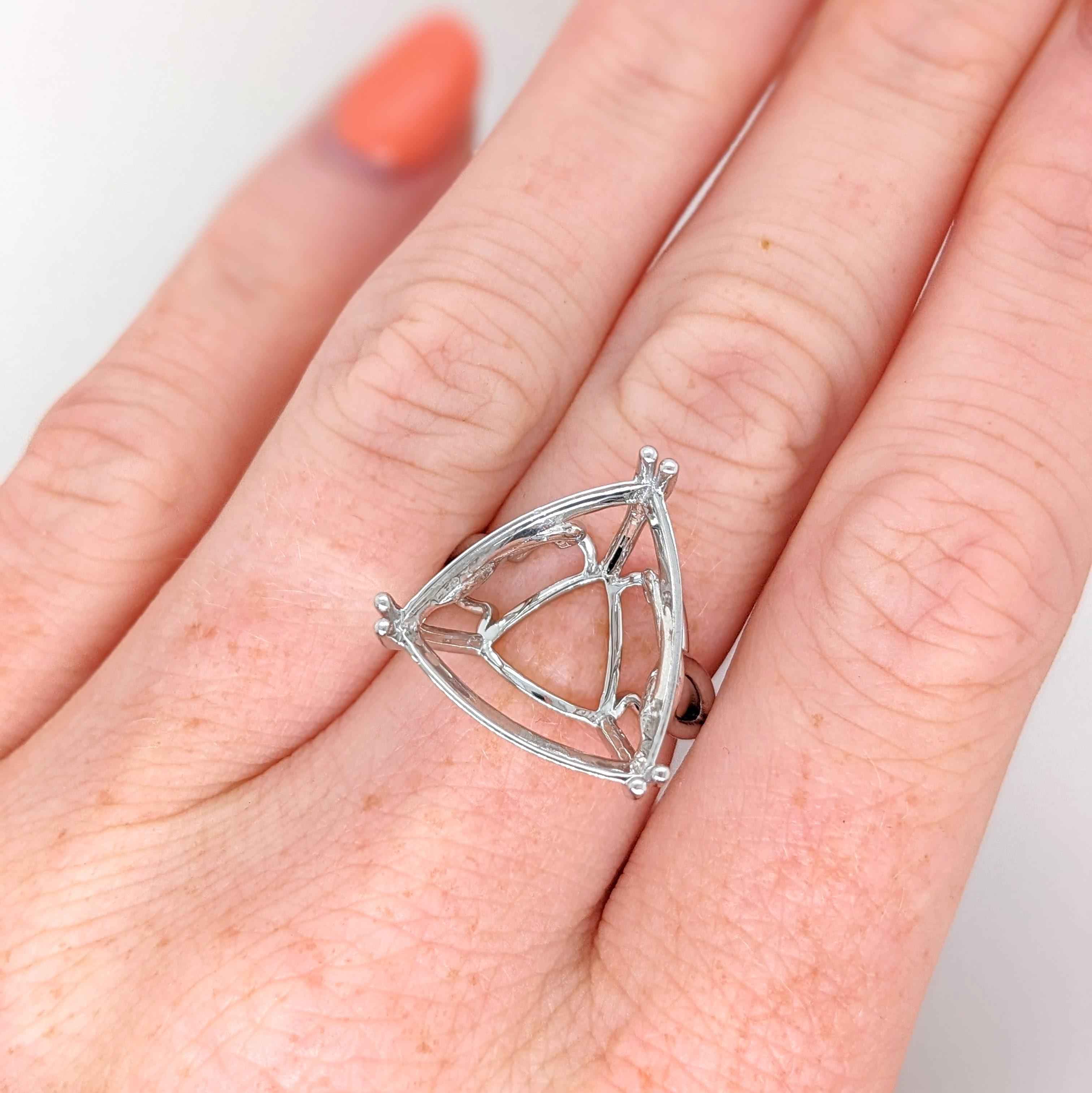 Statement Ring Mount in Solid 14K White Gold | Trillion 17mm