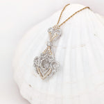 Pendant Semi Mount w Earth Mined Diamonds in Solid 14K Gold | Round 8.6mm