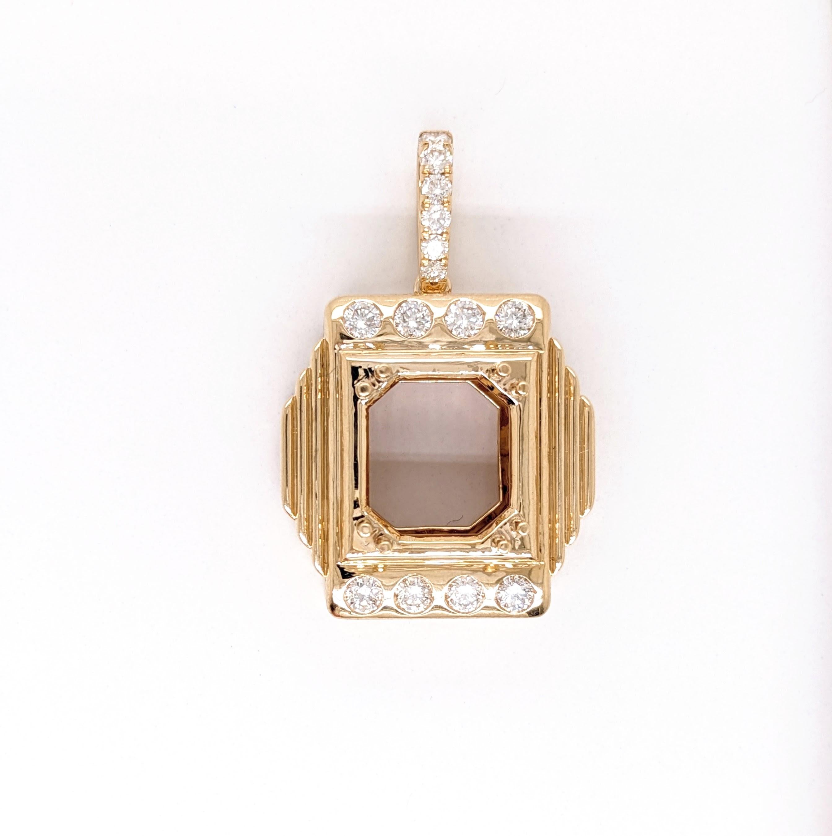Pendant Semi Mount w Earth Mined Diamonds in Solid 14K Gold | EM 14.5x13mm