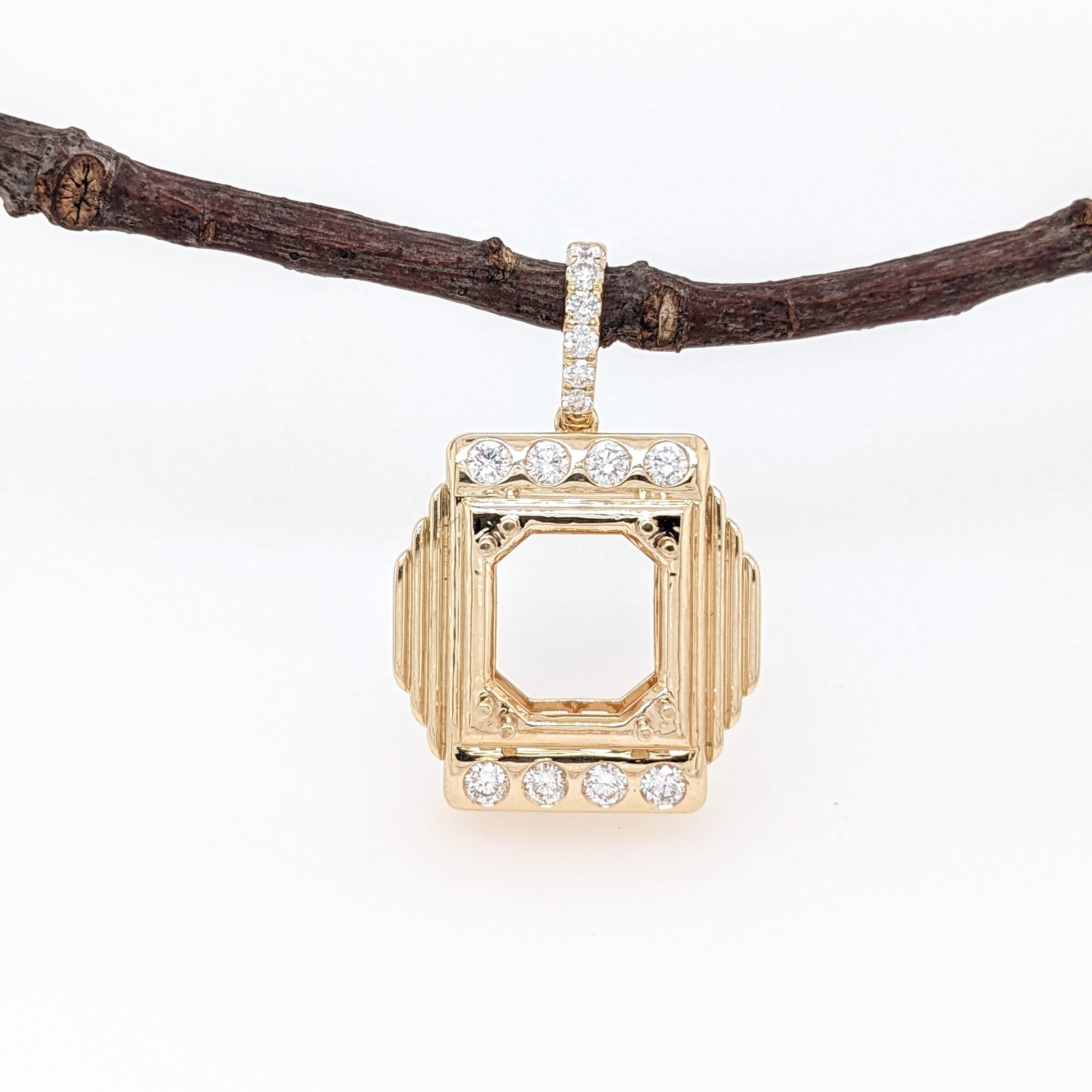 Pendant Semi Mount w Earth Mined Diamonds in Solid 14K Gold | EM 14.5x13mm