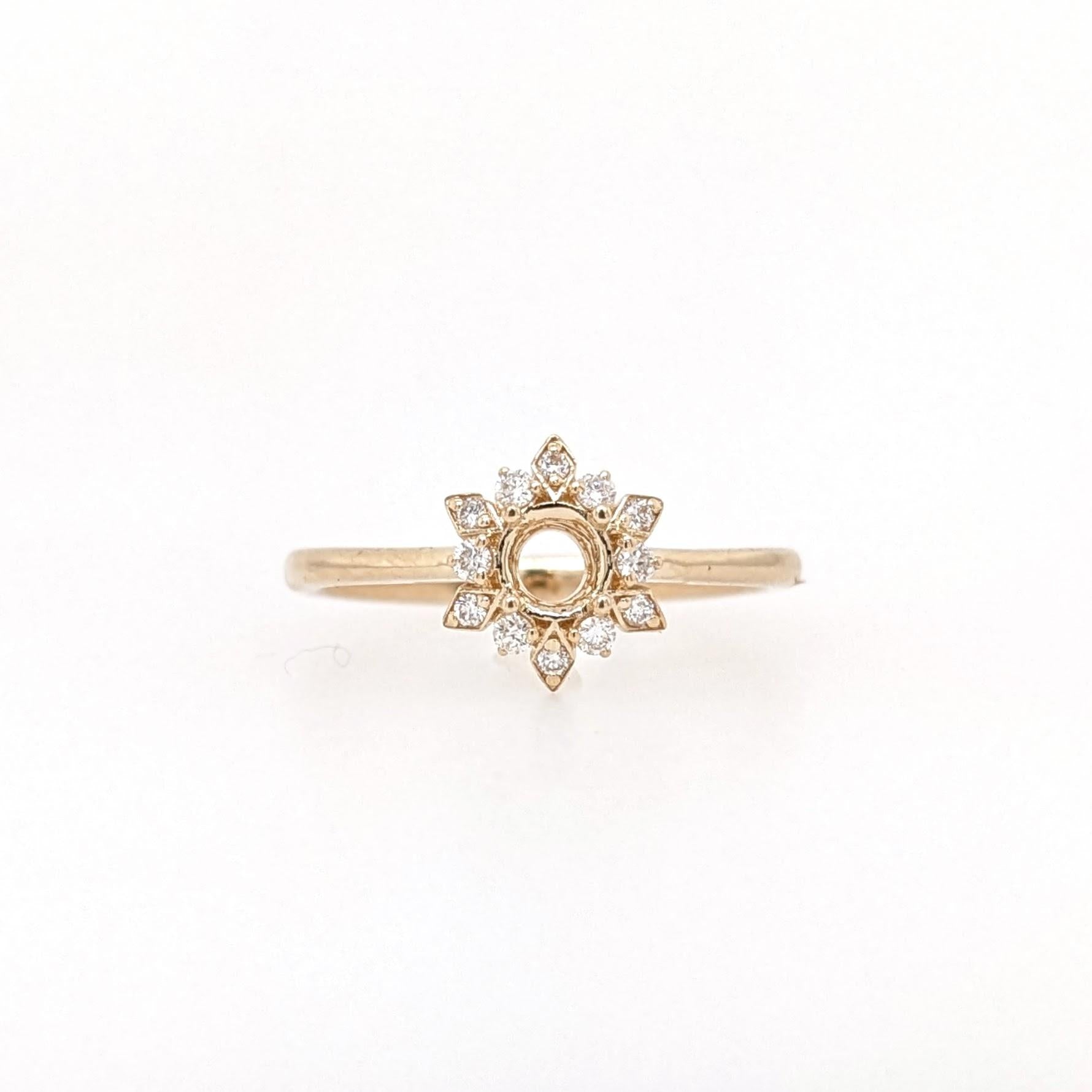 Ring Semi Mount w Earth Mined Diamonds in Solid 14K Gold | Round 4mm