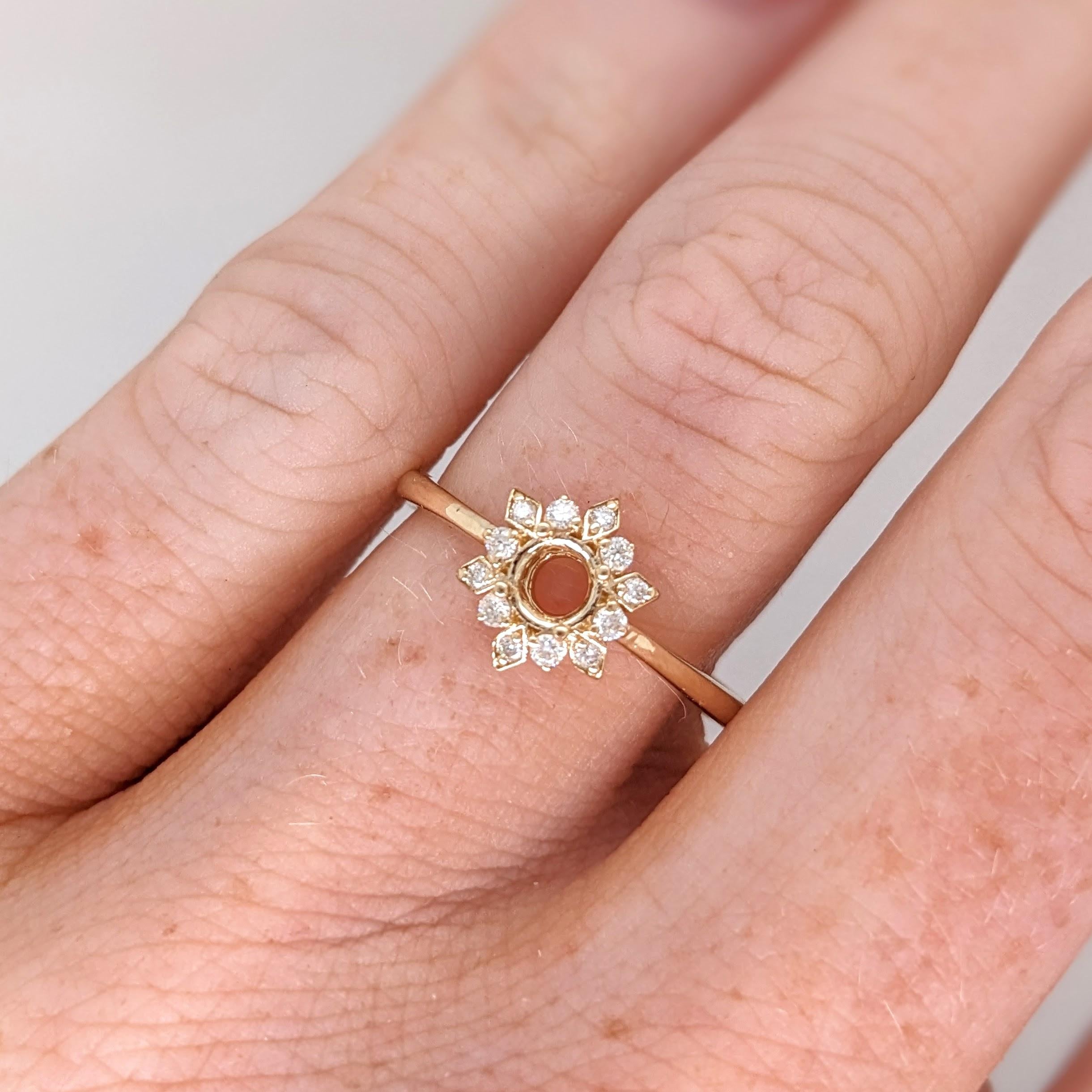 Ring Semi Mount w Earth Mined Diamonds in Solid 14K Gold | Round 4mm