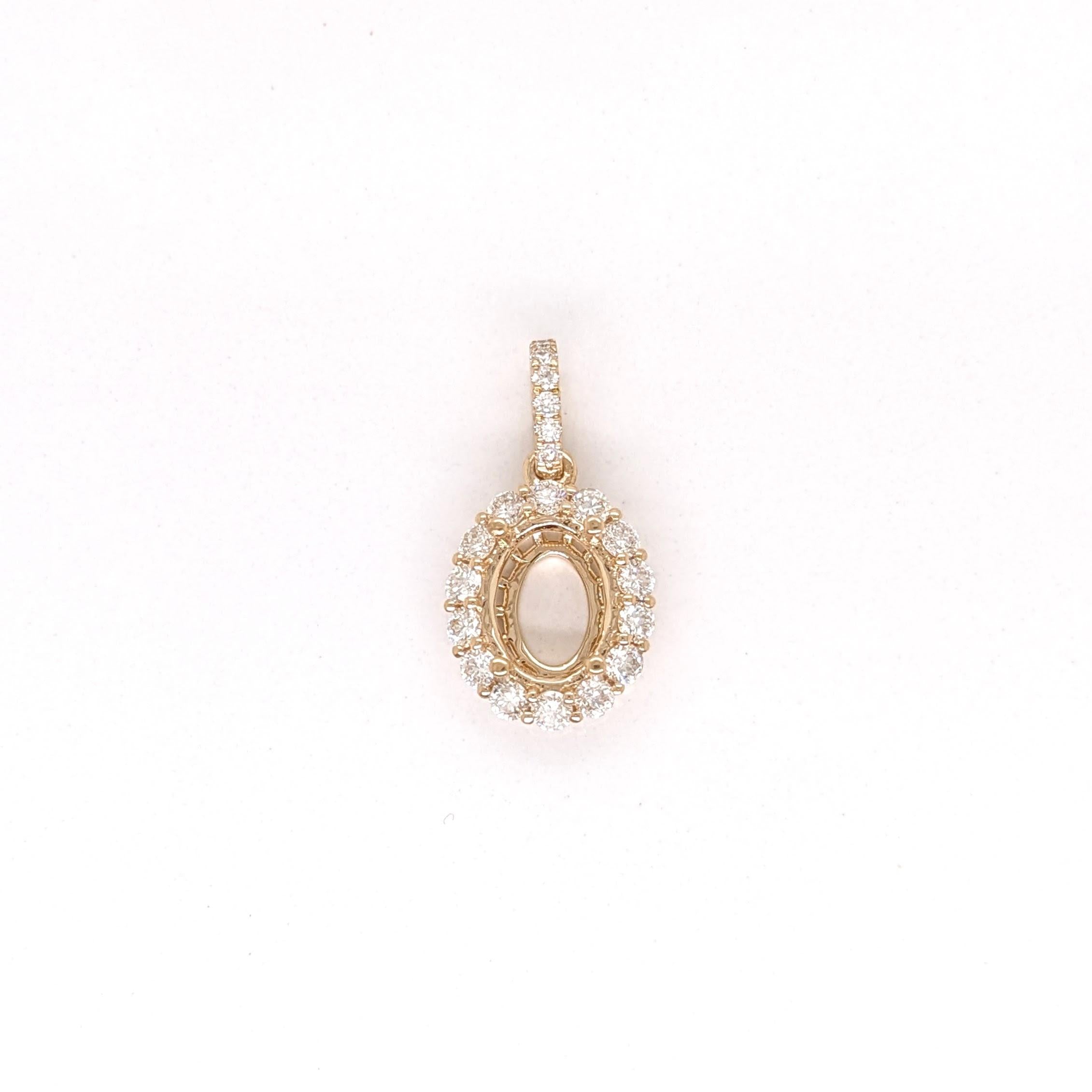 Pendant Semi Mount w Earth Mined Diamonds in Solid 14K Gold | Customizable