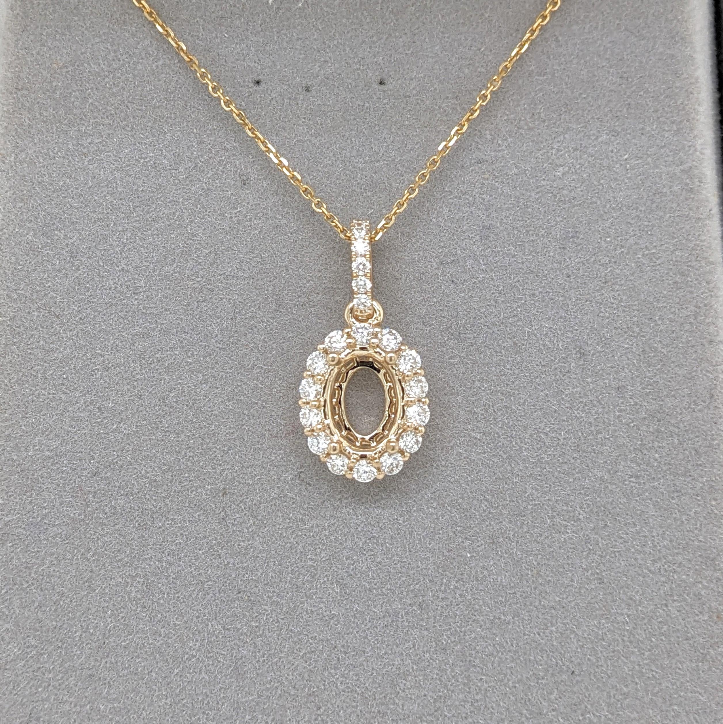 Pendant Semi Mount w Earth Mined Diamonds in Solid 14K Gold | Customizable