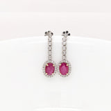 Beautiful Ruby Dangle Earrings w Earth Mined Diamonds in Solid 14K Gold Oval 7x5