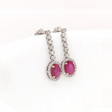 Beautiful Ruby Dangle Earrings w Earth Mined Diamonds in Solid 14K Gold Oval 7x5