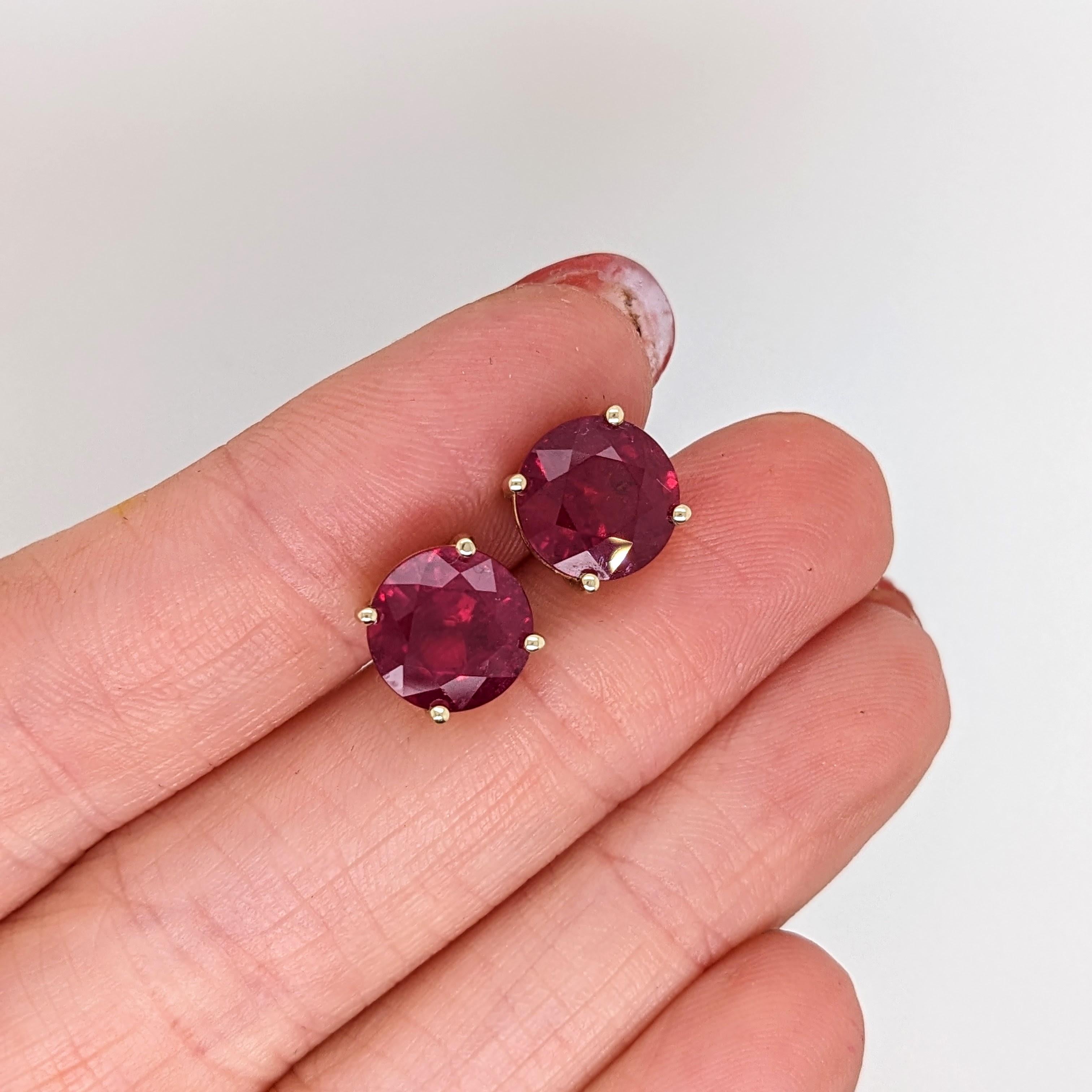 Beautiful Red Ruby Stud Earrings in Solid 14K Yellow Gold | Round 9mm