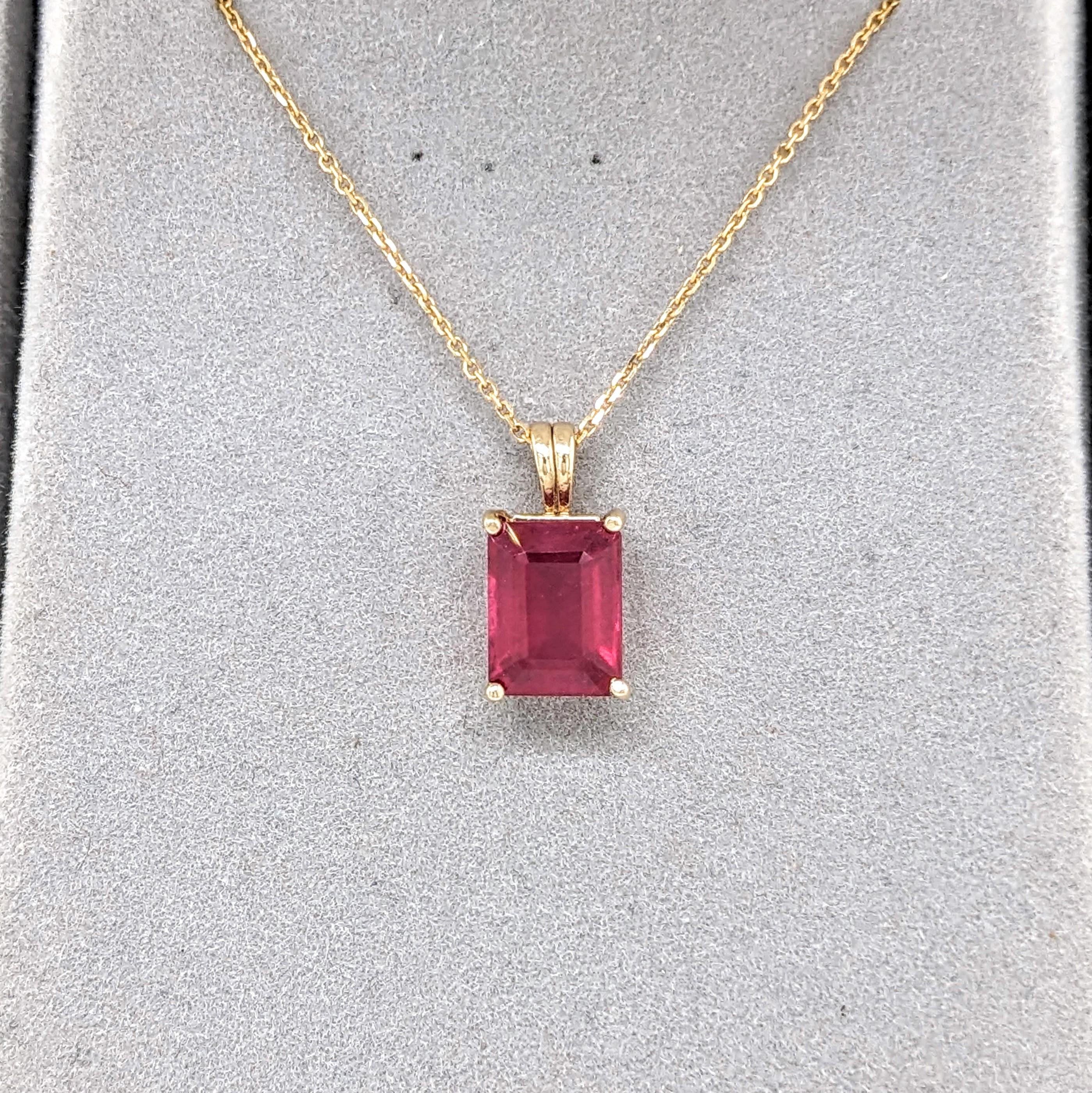 2.6ct Red Ruby Pendant in Solid 14K Yellow Gold | EM 9x7mm | Solitaire Pendant