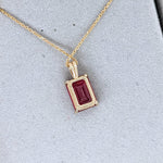 2.6ct Red Ruby Pendant in Solid 14K Yellow Gold | EM 9x7mm | Solitaire Pendant