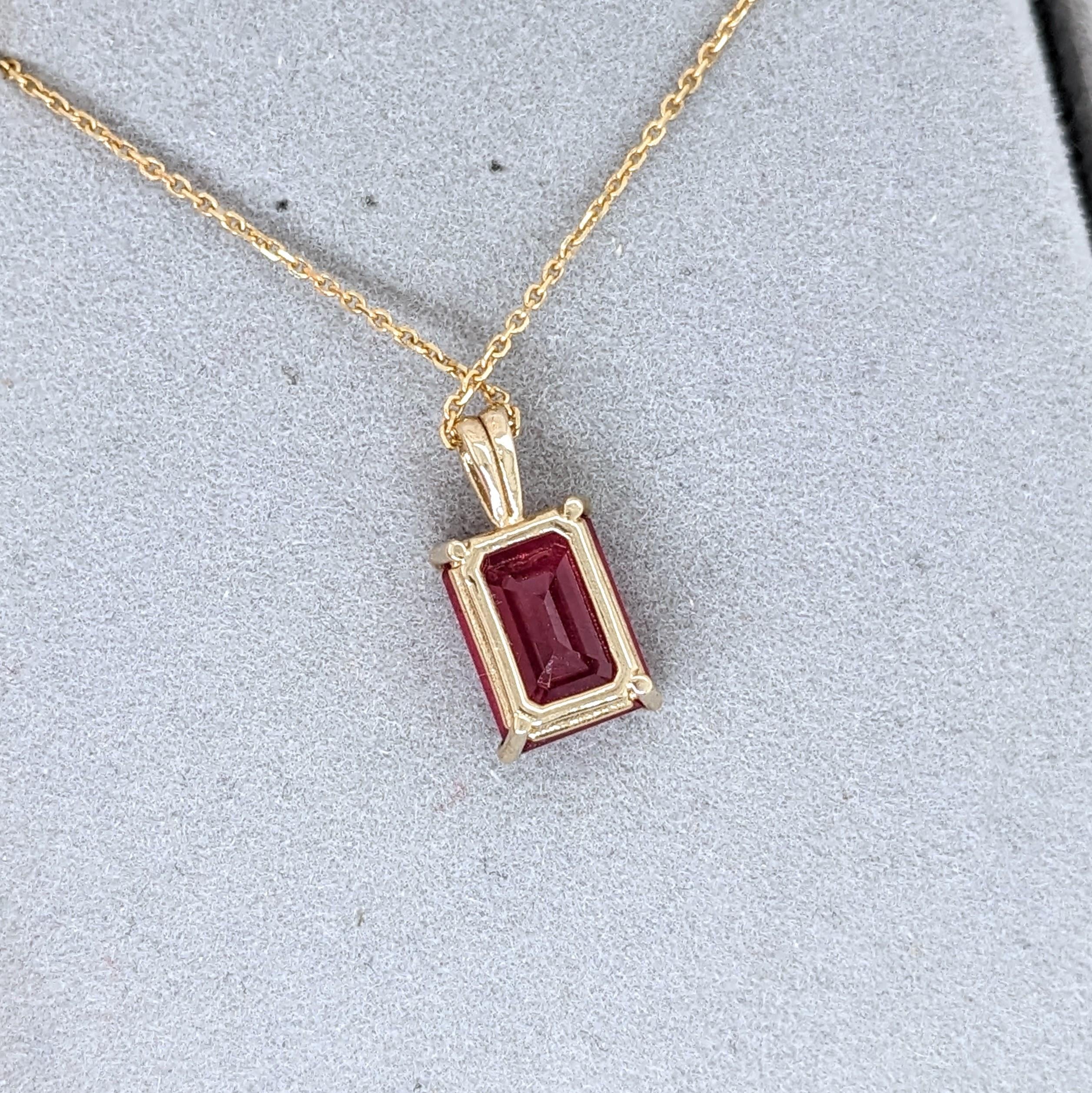 2.6ct Red Ruby Pendant in Solid 14K Yellow Gold | EM 9x7mm | Solitaire Pendant