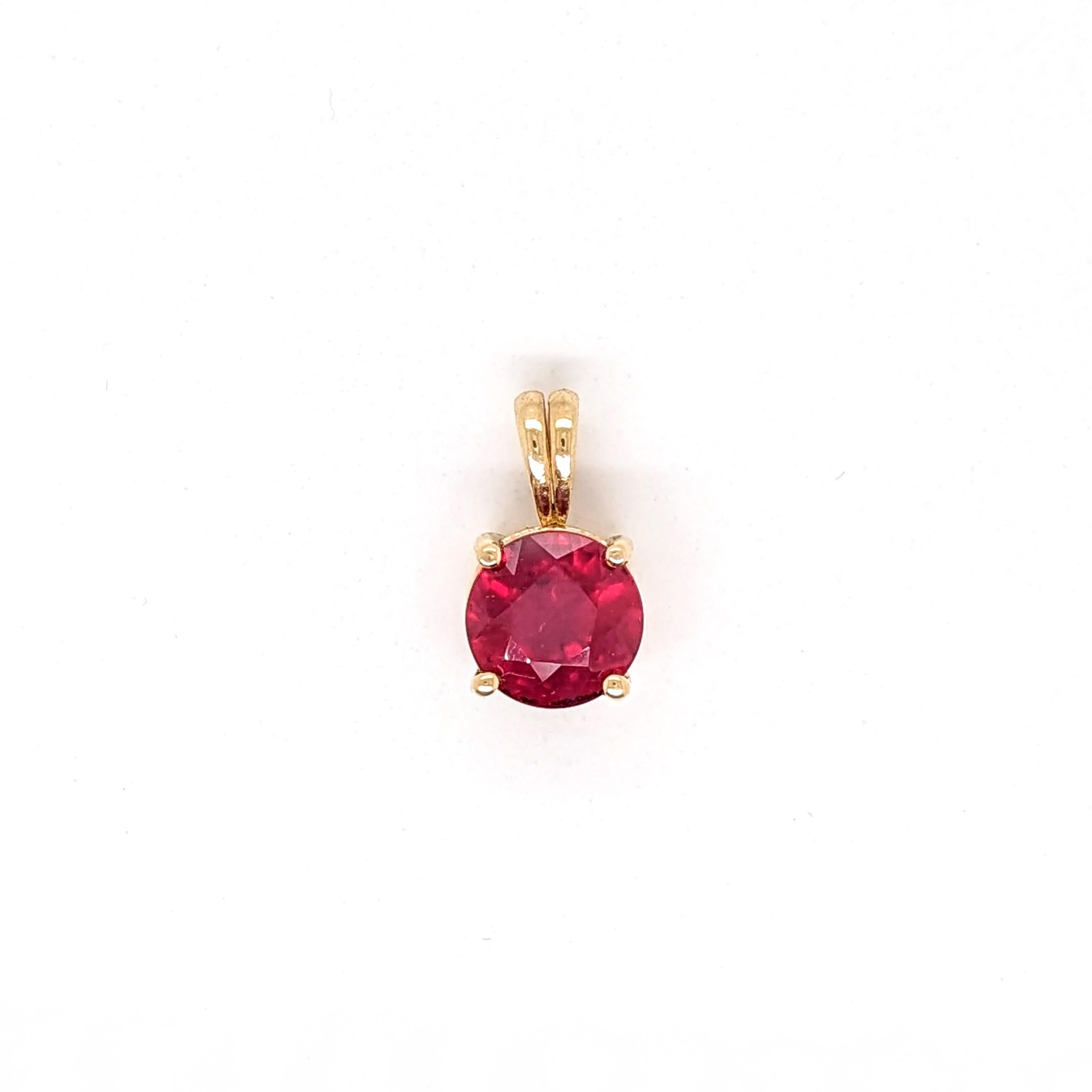 2.8ct Red Ruby Pendant in Solid 14K Yellow Gold | Round 8mm | Solitaire Pendant