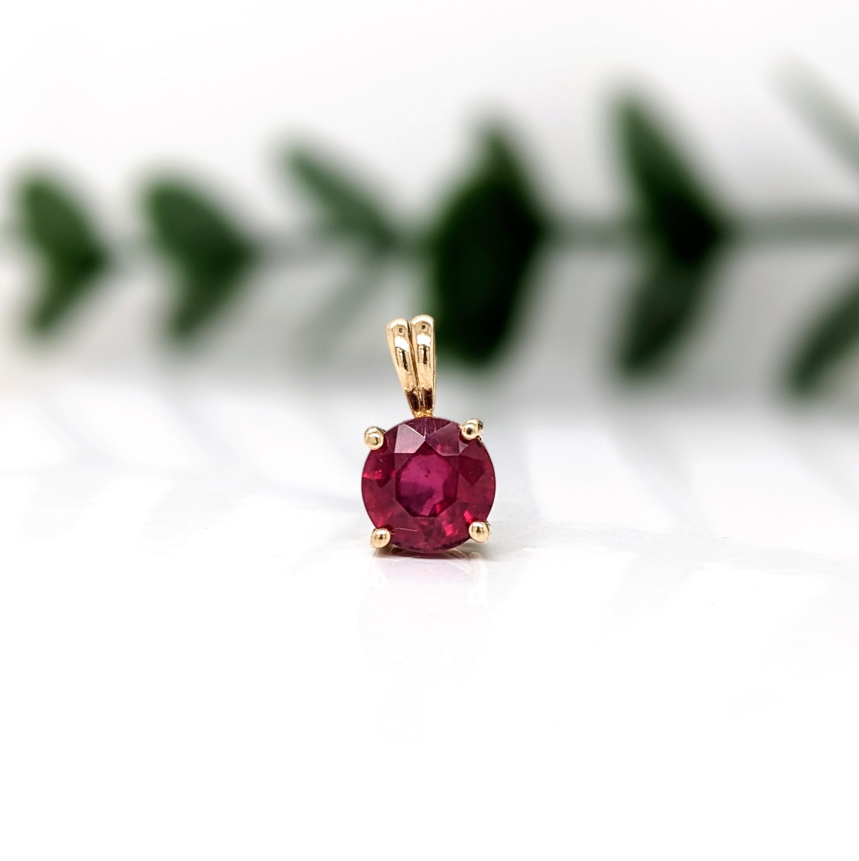 2.8ct Red Ruby Pendant in Solid 14K Yellow Gold | Round 8mm | Solitaire Pendant