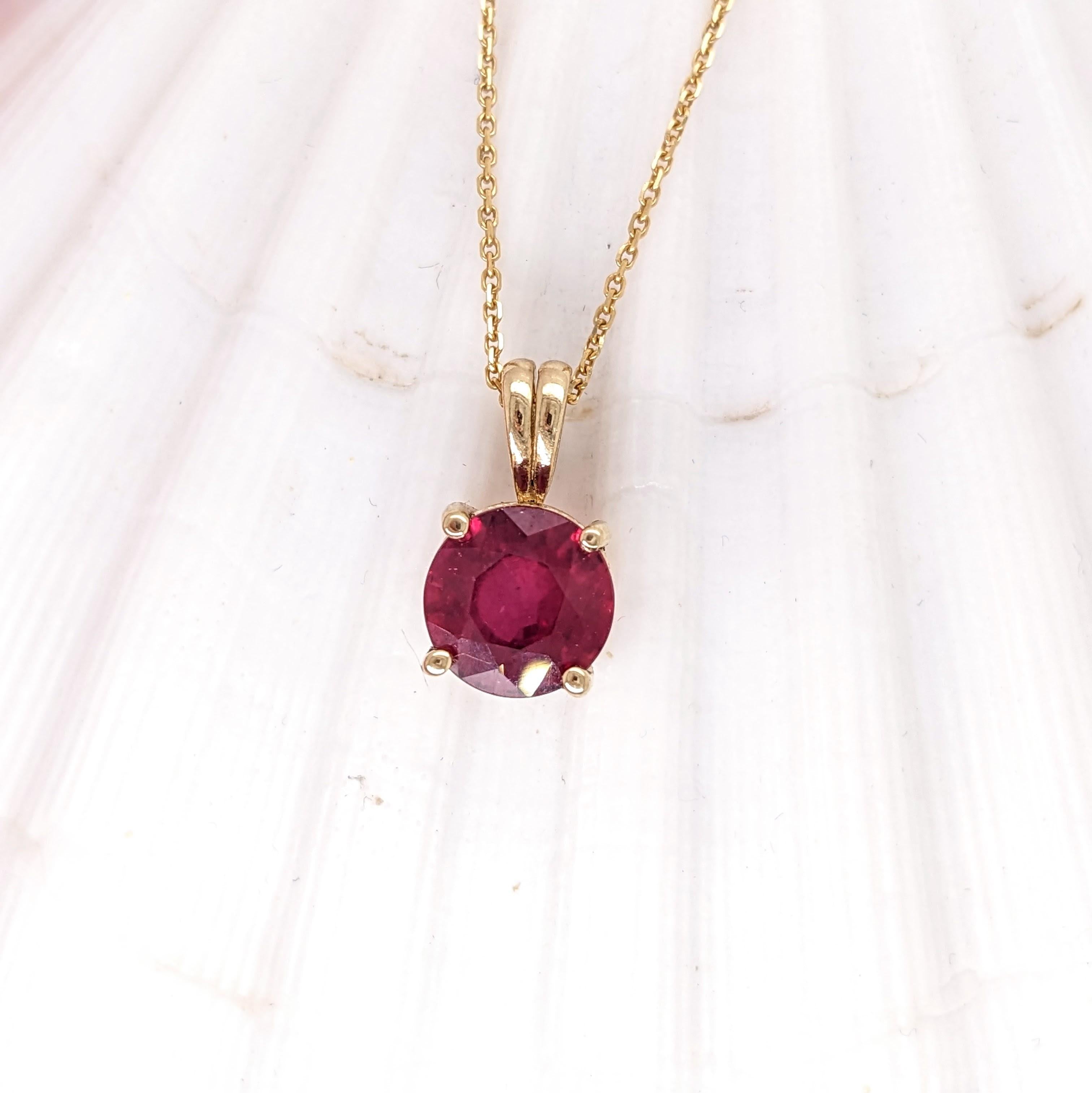 2.8ct Red Ruby Pendant in Solid 14K Yellow Gold | Round 8mm | Solitaire Pendant