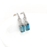 Blue Zircon Earrings w Earth Mined Diamonds in Solid 14K Gold | Emerald Cut 10.5x6.5mm | Drop Earrings | December Birthstone