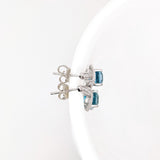 Blue Zircon Earrings w Earth Mined Diamonds in Solid 14K Gold | Emerald Cut 10.5x6.5mm | Drop Earrings | December Birthstone