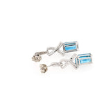 Blue Zircon Earrings w Earth Mined Diamonds in Solid 14K Gold | Emerald Cut 10.5x6.5mm | Drop Earrings | December Birthstone