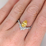 1.4ct Yellow Sapphire Ring w Earth Mined Diamonds in Solid 14K Gold | Pear 9x6mm